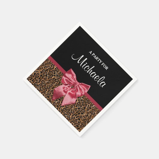 Stilvolle Leopard Print Elegant Red Bow und Name Serviette (Ecke)