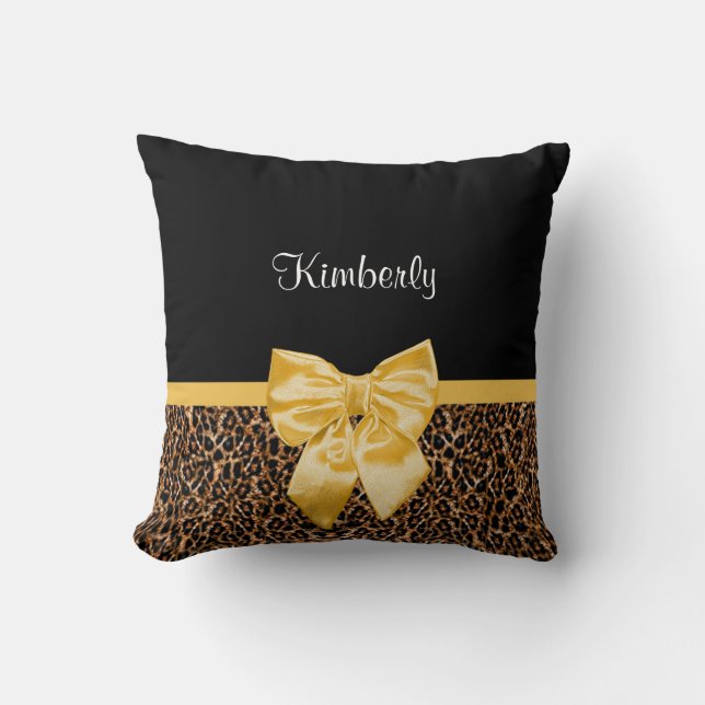 Stilvolle Leopard Print Elegant Yellow Bow und Nam Kissen (Vorderseite)