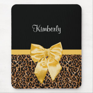 Stilvolle Leopard Print Elegant Yellow Bow und Nam Mousepad