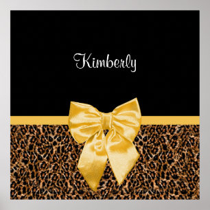 Stilvolle Leopard Print Elegant Yellow Bow und Nam Poster