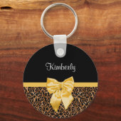 Stilvolle Leopard Print Elegant Yellow Bow und Nam Schlüsselanhänger (Vorderseite)