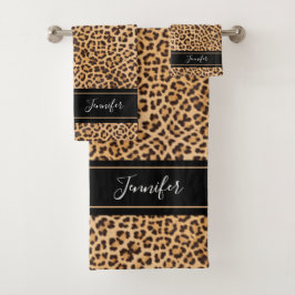 Stilvolle Leopard Print Monogram Name Badhandtuch Set