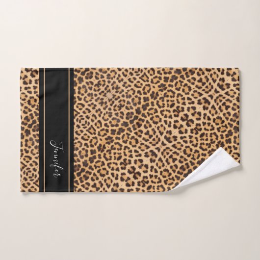 Stilvolle Leopard Print Monogram Name Badhandtuch Set (Handtuch)