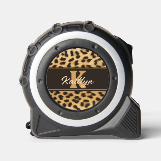 Stilvolle Leopard Print Monogram Name Maßband (Vorderseite)