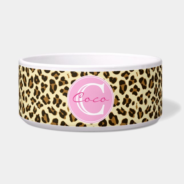 Stilvolle Leopard Print | Personalisiertes Tier Napf (Vorderseite)