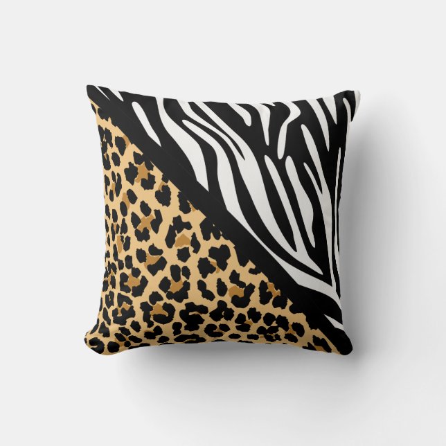 Stilvolle Leopard Print und Zebra Print Kissen (Vorderseite)