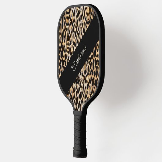 Stilvolle Leopard-Tierdrucke mit beliebigem Namen Pickleball Schläger (Links)