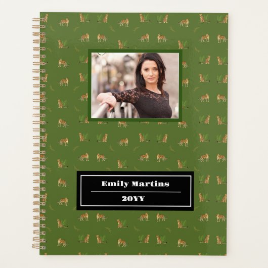 Stilvolle Leopard Tiermuster Name, Grüne Planerin Planer (Vorderseite)