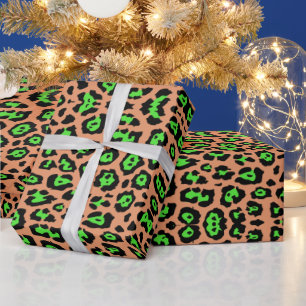 Stilvolle leopardenfarbene Schrift Neon Green Apri Geschenkpapier