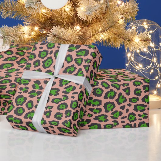 Stilvolle Leopardenmuster, grüner Lachs Geschenkpapier (Feiertage)