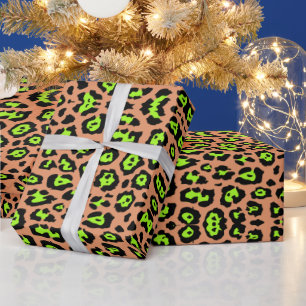 Stilvolle Leopardenprint neon chartreuse apricot c Geschenkpapier