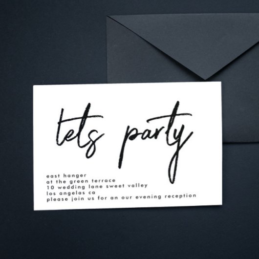 Stilvolle Let's Party Schwarz-weiß Hochzeitsempfeh Einladung