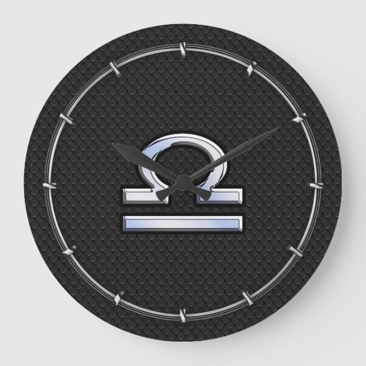 Stilvolle Libra Zodiac Sign Black Snake Skin Dekor Große Wanduhr (Vorderseite)