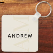 Stilvolle Light Beige Monogram und Name Schlüsselanhänger (Rückseite)