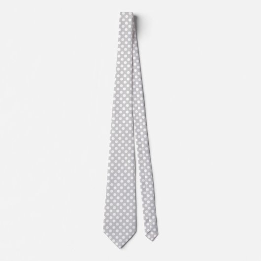 Stilvolle Light Gray und White Polka Dot Neck Tie Krawatte (Vorderseite)