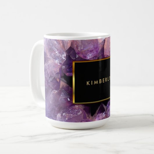 Stilvolle lila Amethystgeode mit Monogramm Kaffeetasse (Vorderseite Links)