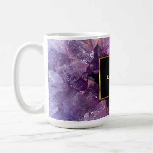 Stilvolle lila Amethystgeode mit Monogramm Kaffeetasse (Links)