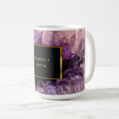 Stilvolle lila Amethystgeode mit Monogramm Kaffeetasse (VorderseiteRechts)