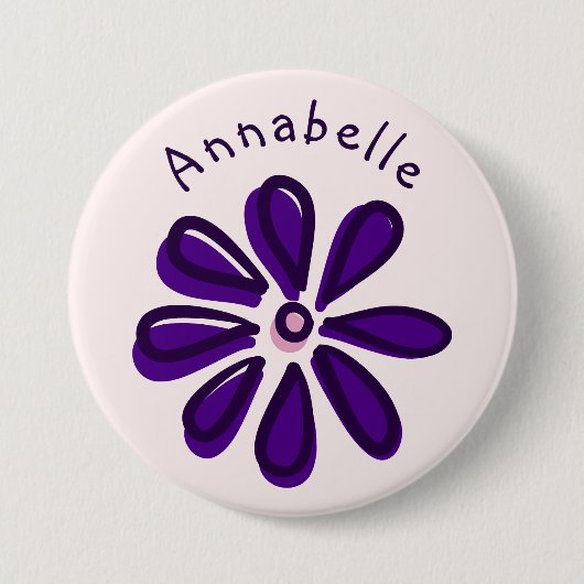 Stilvolle Lila Blume Doodle Your Name Button (Vorderseite)
