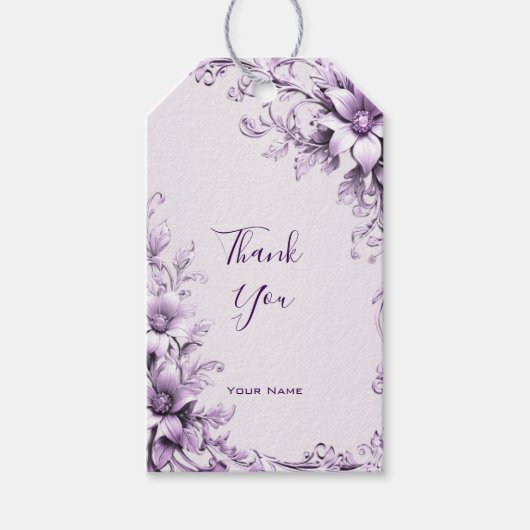 Stilvolle lila Blumen-Geschenkanhänger Geschenkanhänger (Vorderseite)