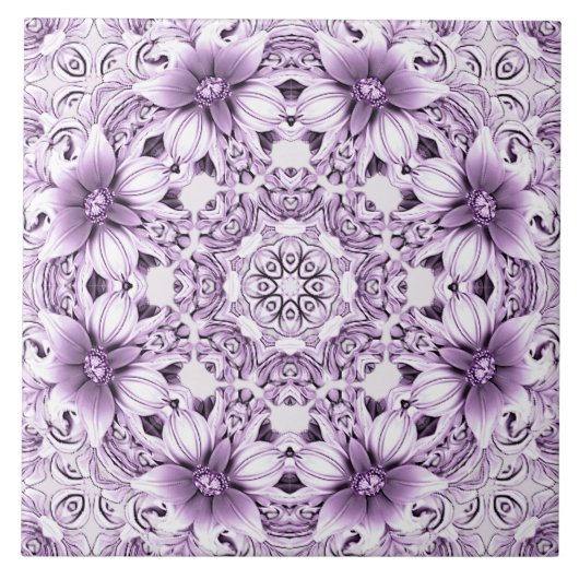 Stilvolle lila Blumen Keramikfliese (Vorderseite)