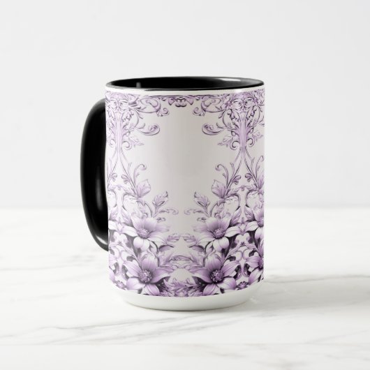 Stilvolle lila Blumen Tasse (Vorderseite Links)