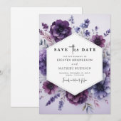 Stilvolle, Lila Blumenhochzeit Save The Date (Vorne/Hinten)