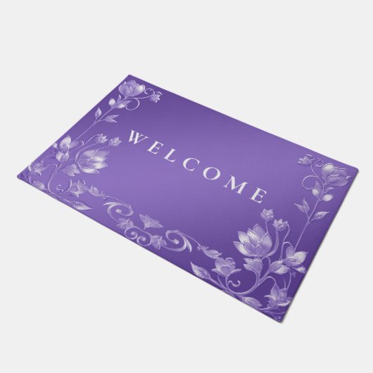 Stilvolle Lila Blumenmatte Fußmatte (Schrägansicht)