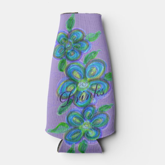 Stilvolle lila Flora Designer Flaschenabdeckung Flaschenkühler (Vorderseite)