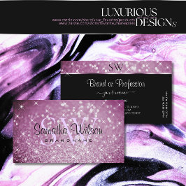 Stilvolle Lila Glitzer-Leuchtstars und -Initialen Visitenkarte