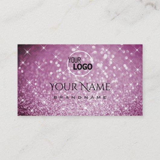Stilvolle Lila Glitzer-Luminous-Stars und -Logos Visitenkarte (Vorderseite)