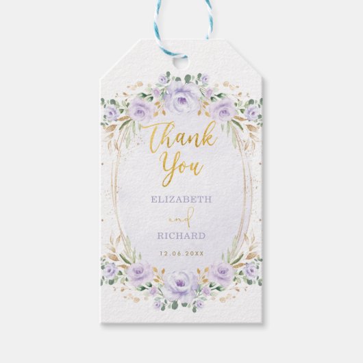 Stilvolle Lila Gold Floral Gastgeschenke Hochzeite Geschenkanhänger (Vorderseite)