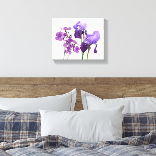 Stilvolle, lila Iris-Blume, digitale Kunst Leinwanddruck (Insitu (Schlafzimmer))