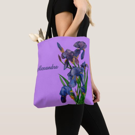 Stilvolle Lila Iris Wasserfarben Tasche (Von Nahem)