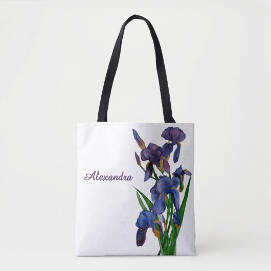 Stilvolle Lila Iris Wasserfarben Tasche (Vorderseite)