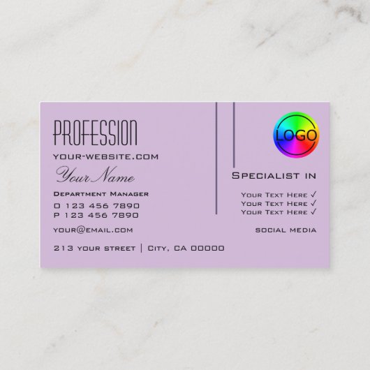 Stilvolle Lila Lilac Chic mit Logo Beruflich Visitenkarte (Rückseite)