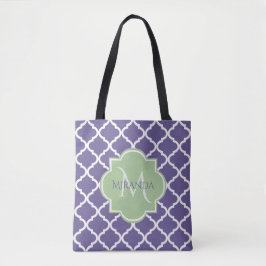 Stilvolle Lila Quatrefolie und Green Monogram bene Tasche