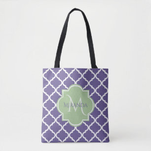 Stilvolle Lila Quatrefolie und Green Monogram bene Tasche