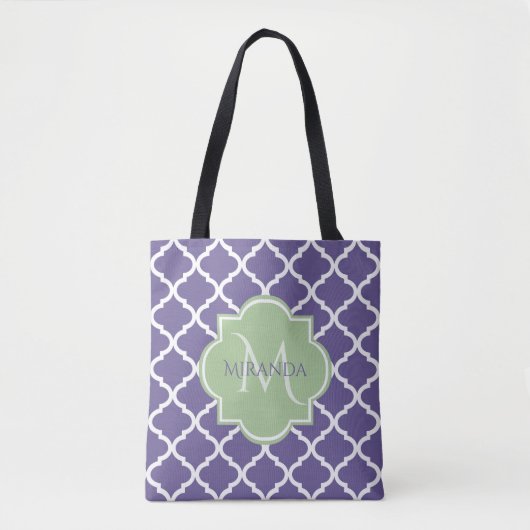 Stilvolle Lila Quatrefolie und Green Monogram bene Tasche (Vorderseite)