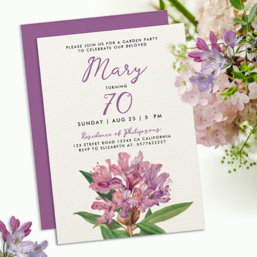 Stilvolle Lila Rhododendron Garden Blume 70. Einladung