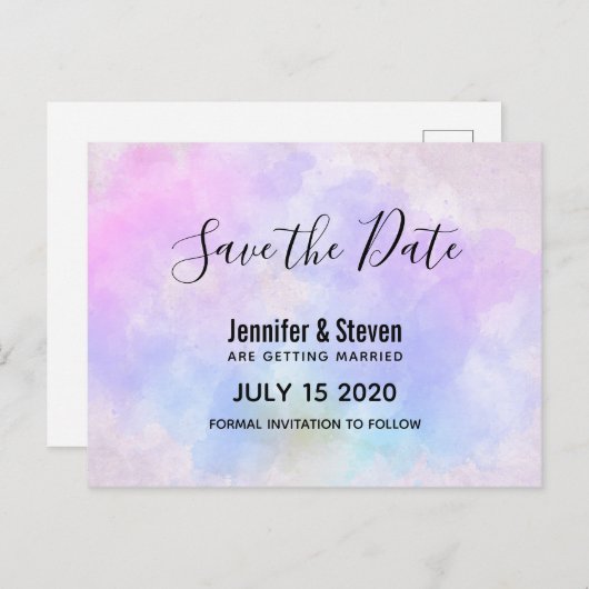 Stilvolle Lila Rosa Blau Wasserfarbe Save the Date Einladungspostkarte (Vorne/Hinten)