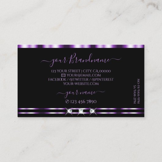 Stilvolle Lila schwarze Sparkling-Diamanten mit Lo Visitenkarte (Rückseite)