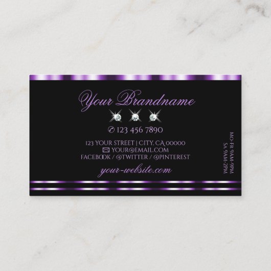 Stilvolle Lila Schwarzflitzer Diamanten Elegant Visitenkarte (Rückseite)