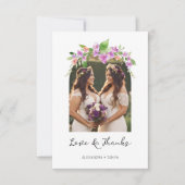 Stilvolle Lila Shades Floral Arch Foto Hochzeit Dankeskarte (Vorderseite)