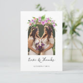 Stilvolle Lila Shades Floral Arch Foto Hochzeit Dankeskarte (Stehend Vorderseite)