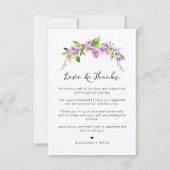 Stilvolle Lila Shades Floral Arch Foto Hochzeit Dankeskarte (Rückseite)