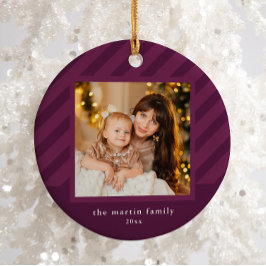 Stilvolle Lila Streifen Einfaches Foto Weihnachten Keramik Ornament
