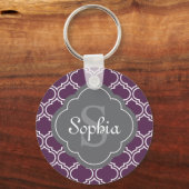 Stilvolle Lila Trellis Gray Monogram Schlüsselanhänger (Vorderseite)