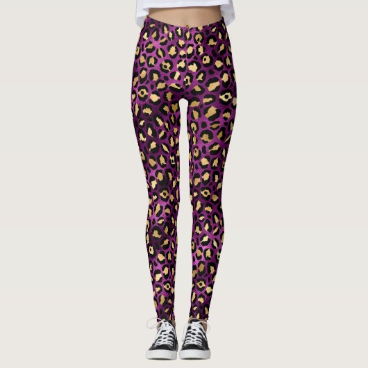 Stilvolle Lila und goldene Foil Leopard-Schnitte Leggings (Vorderseite)
