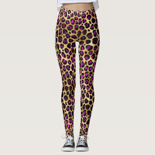 Stilvolle Lila und goldene Foil Leopard-Schnitte Leggings